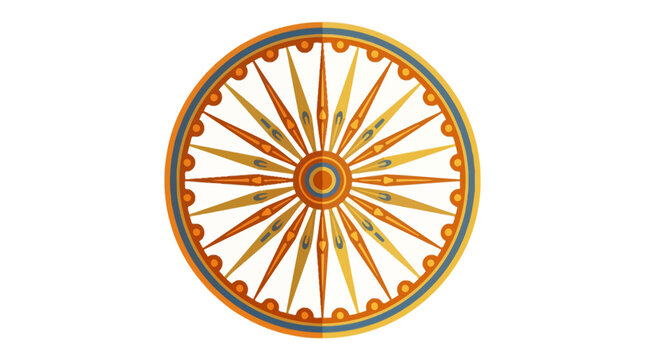 Decorative circular dharmachakra wheel icon with symmetrical spokes