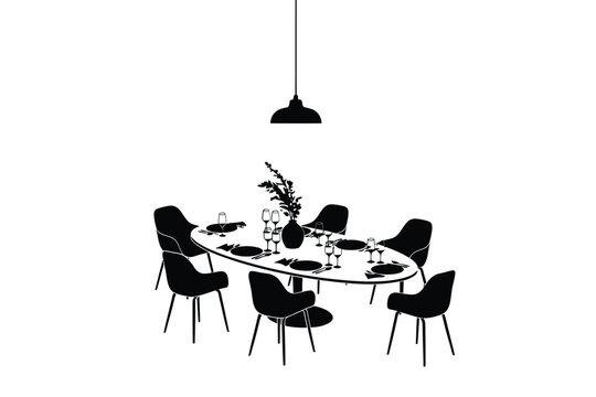 Dining Table Setting Silhouette Against White Background