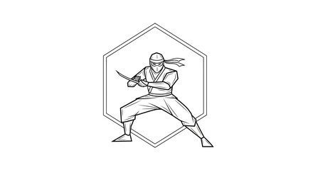 Obraz premium Martial Artist Ninja Warrior Silhouette Icon Sword Attack Pose
