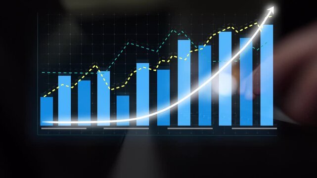 This image features a visually engaging graph with blue bars and a curved line, showcasing positive growth trends in business metrics. Perfect for financial presentations. Copula