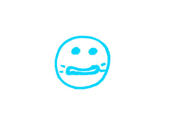 Minimalist hand drawn blue smiley face icon on white background with expression minimalist illustration positive cheerful isolated abstract creative emoticon friendly character