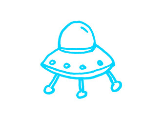 Hand drawn blue ufo spaceship icon on white background with spaceship astronomy illustration minimalist isolated background exploration universe futuristic unidentified phenomenon creative © Hafiz