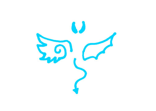 Hand drawn blue demon character icon with wings and horns creature character supernatural mythological illustration minimalist isolated background abstract creative folklore demonology
