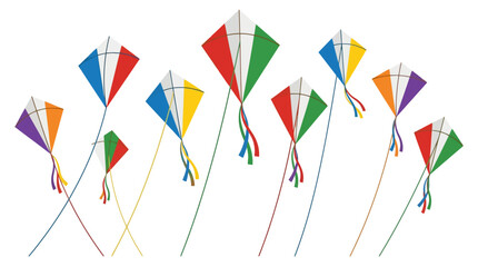 Fototapeta premium Group of colorful kites with national flag patterns flying high