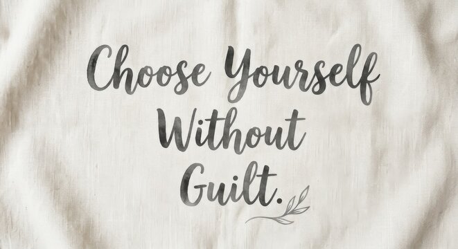 Choose Yourself Without Guilt Text on Linen Background with Leaf Accent