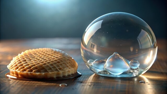 A translucent gelatinous blob and a tattered transparent wafer float eerily side by side