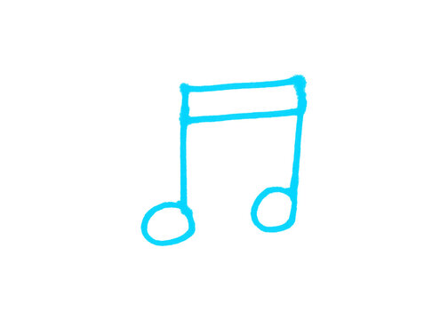 Simple blue hand-drawn musical note symbol sketch with illustration isolated background minimalist composition creativity artistic entertainment auditory listening performance notation
