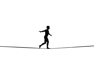Fototapeta premium Tightrope Walker Silhouette Against White Background rope