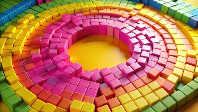 Pink rainbow blocks circle background yellow