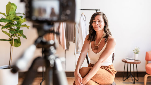 Fashion influencer recording video content