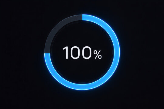 100 percent loading progress bar on dark background with completion concept