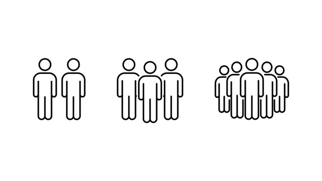 Community icons representing small medium and large groups of people in editable outline style