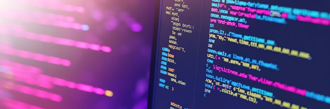 Abstract programming code on screen for software development technology and professional digital web developer background