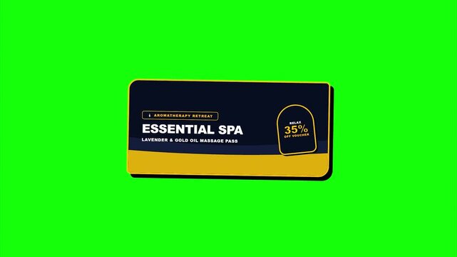 Essential Spa Discount Voucher Card Modern Elegant Black and Gold Motion Graphic Chroma Key Green Screen Overlay for Marketing Promotion