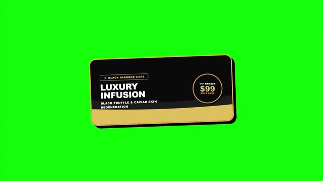Luxury Infusion 99 Dollar Gift Card Sleek Black and Gold Premium Design Green Screen Chroma Key for Marketing Promotion and E commerce Commercial
