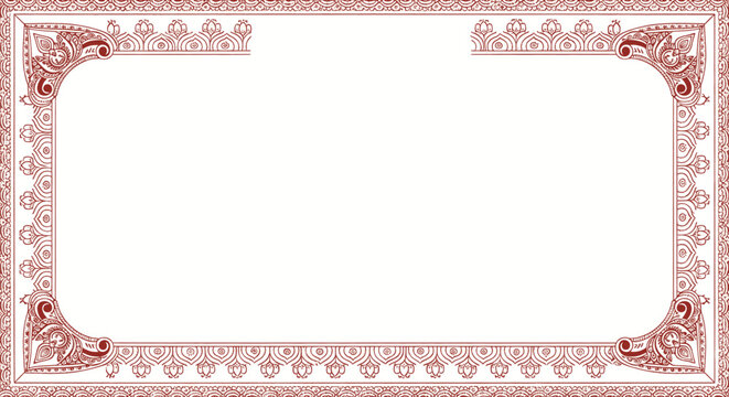 Traditional Indian Ornate Border Frame with Ethnic Patterns for Saraswati Puja and Festive Invitation Cards
