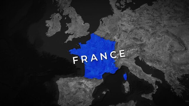 France Highlighted on Europe Map with Country Border and Geographic Location Animation