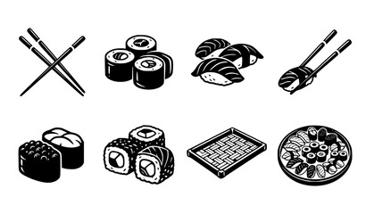 Japanese Sushi and Maki Roll Silhouette Collection Vector © MDNASIR