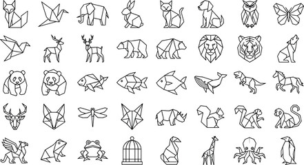 Fototapeta premium Geometric Origami Animals Polygon Low Poly Wild Wildlife Geometric Line IconsGeometric Origami Animals Polygon Low Poly Wild Wildlife Geometric Line Icons