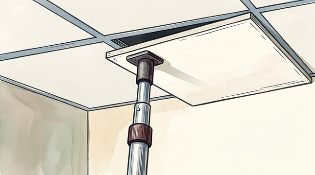 Telescopic support pole lifting a ceiling tile for installation in a drop ceiling grid