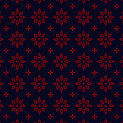 Fototapeta premium Seamless floral spiral pattern with geometric flower motifs on a dark navy background. Perfect for fabrics, wallpaper, and decorative prints.