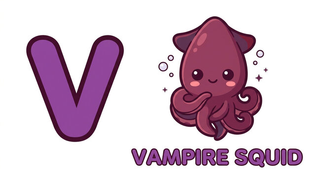 Vampire Squid Alphabet Letter V Illustration