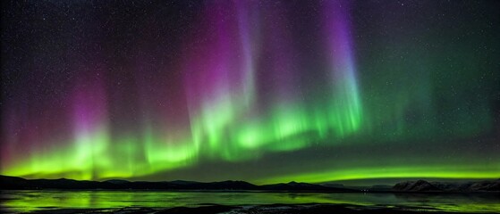 Vibrant northern lights aurora borealis display over snowy background © Syed  Haseeb Jan