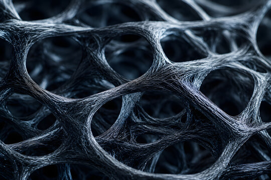Abstract carbon nanofiber network, futuristic advanced composite material macro background
