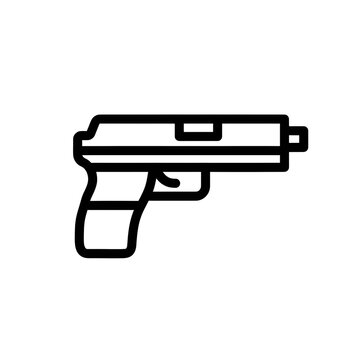 hand with gun Primary Title: Semi-Automatic Handgun Pistol Line Icon Vector Isolated on White Background for Weapon, Security, and Military Design
Short Title: Handgun Pistol Outline Icon
Descriptive 