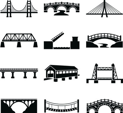 Extensive collection of various bridge silhouettes, including different designs and functions for diverse architectural needs.