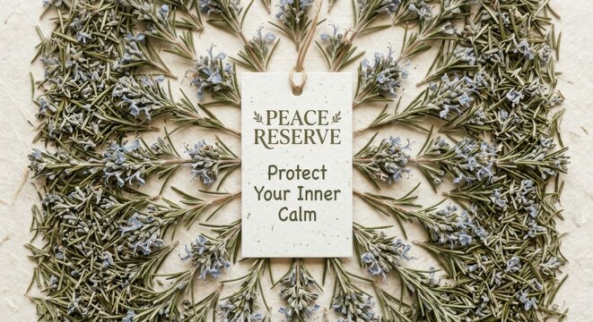 Peace Reserve Tag Surrounded by Dried Rosemary Flowers for Inner Calm