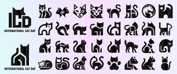 Obraz premium Minimalist Black Cat Logo Set for International Cat Day Branding