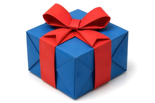 Origami Gift Box with Folded Ribbon Reward and Bonus Concept Isolated on White Background