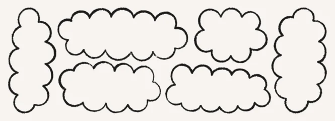 Hand Drawn Crayon Scribble Clouds in Black Colors. Vector Doodle Shapes with Chalk Texture. Pencil Bubble Frames and Borders in Kids Style for for Photos, Labels, Stickers, Scrapbook Designs. © Sini4ka