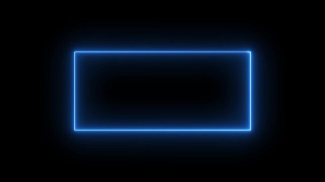 Flickering blue neon light sign logo holder. light glowing neon blue color picture frame rectangle animation icon with black background. 4k video