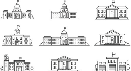 Government building and university courthouse thin line icons setGovernment building and university courthouse thin line icons set © NARGISJAHAN