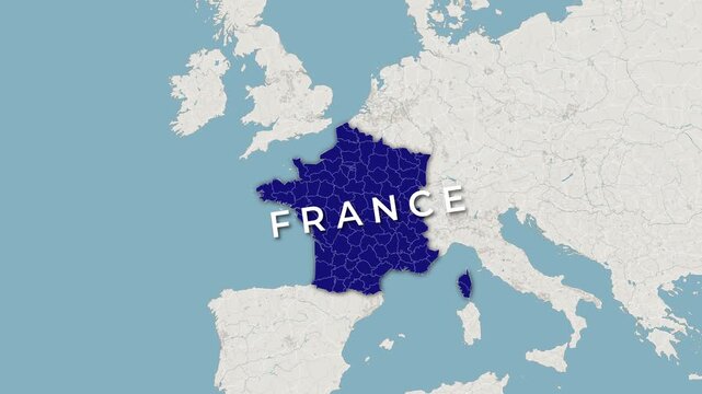 France Administrative Regions Highlighted on Political Map of Europe with Country Borders