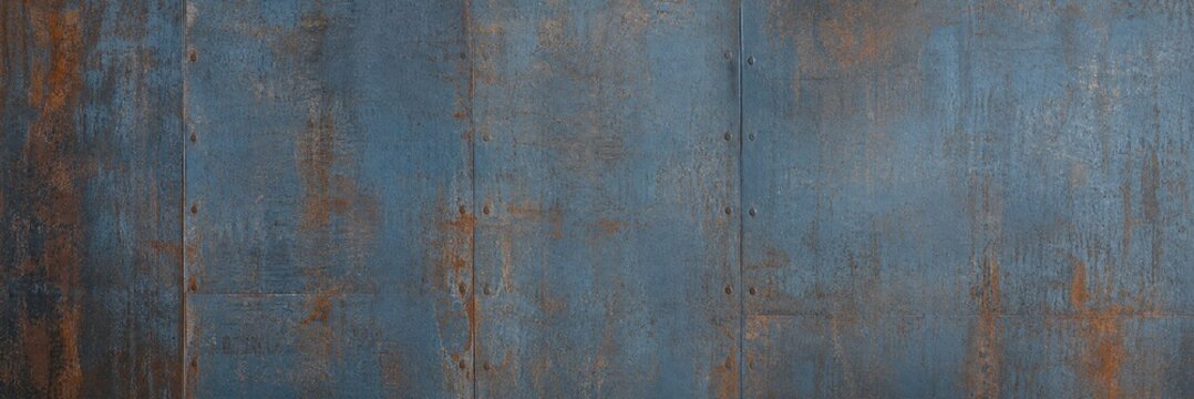 Rusty blue metal texture with weathered paint and corrosion background
