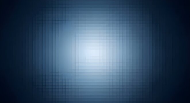 Abstract blue background with square pixel pattern, digital technology concept, 3d rendering of a grid of cubes with a light glow in the center