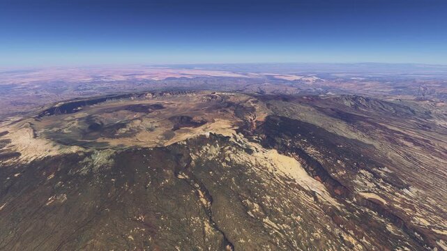 Side aerial drone shot of Emi Koussi Volcano in the Sahara. Chad