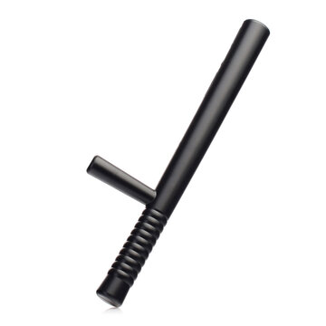 A toy police baton on a white background. A child's plastic baton for playing cops and criminals.