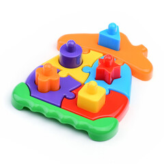 Plastic color construction kit for children's games isolated on a white background. © LesdaMore