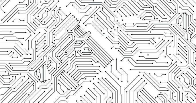 Seamless digital technology background with white backdrop. 
