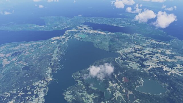 Top aerial shot of Manitoulin Island in Ontario. Canada