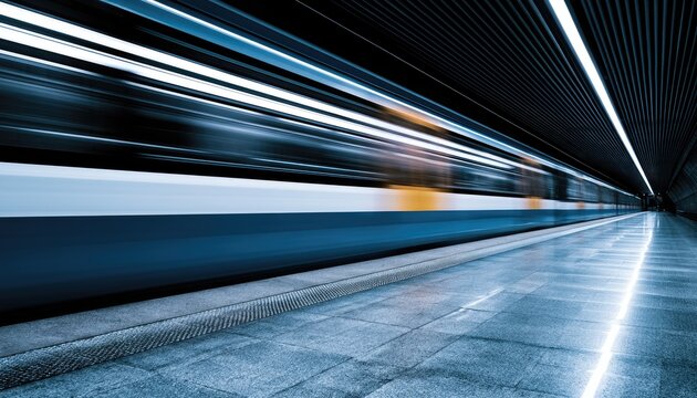 High-Speed Train Motion Blur in Modern Subway Station.