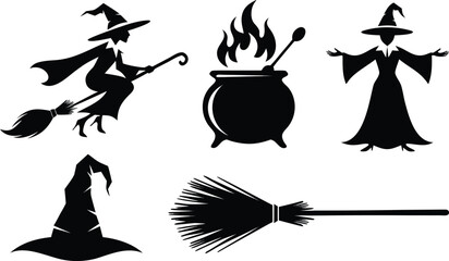 Black witch and halloween magic icon set © Riddhi