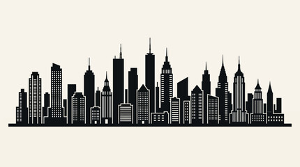 Fototapeta premium A detailed black silhouette of a modern urban city skyline on a light background