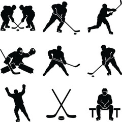 Naklejka premium Hockey players in action silhouettes set on white background for sports and recreation concepts