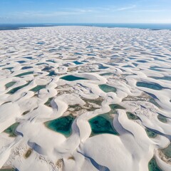 Obraz premium High Altitude Satellite View of Lençóis Maranhenses Dry Season Dunes