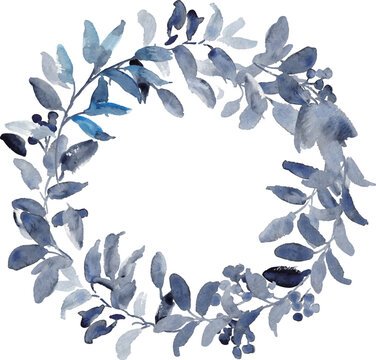 ブルーの水彩ボタニカルフレーム・リース・ライン装飾セット　エレガントな植物デザイン素材
Elegant Blue Watercolor Botanical Frame, Border and Wreath Collection